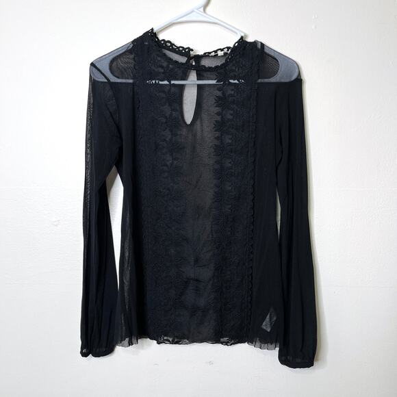Weston Sheer Lace Mesh Blouse Top Medium Black Long Sleeve Whimsygoth Witchy - Picture 1 of 5